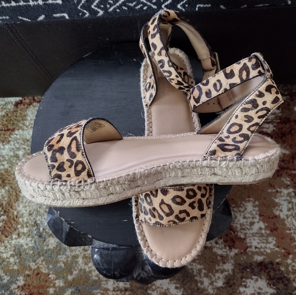 Soludos leopard/cheetah calf hair ankle strap espadrille sandals - Picture 2 of 8